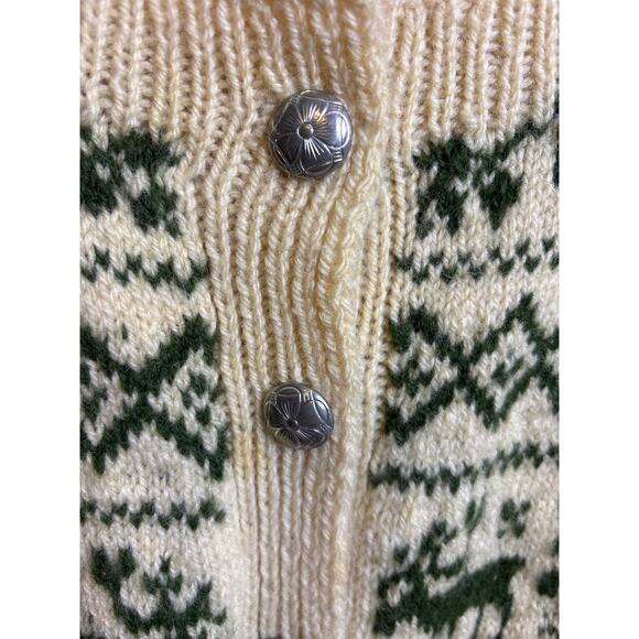Wool 100% Knit Cardigan Sweater Green and Cream Women's Size M READ - Picture 2 of 8
